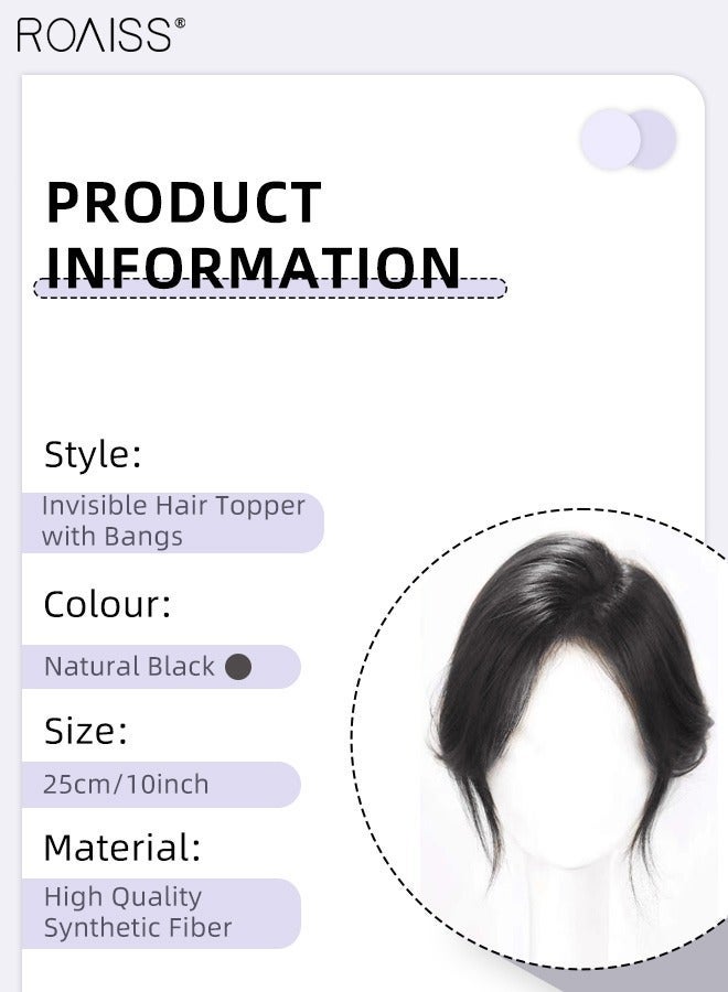 رويس قطعة شعر نسائية غير مرئية بدون خياطة، غرة أنيقة مفروقة من المنتصف، قطعة شعر شبكية داخلية رقيقة تسمح بمرور الهواء، مناسبة للنساء اللواتي يعانين من تساقط شعر خفيف، تغطي الشعر الرمادي وتزيد من كثافة الشعر، لون أسود طبيعي، 7×7 سم - Image 2